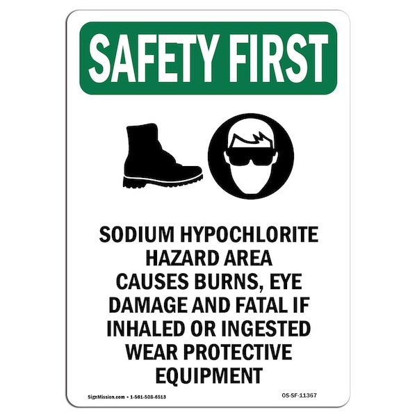 OSHA, 5" Height, Decal, 5" H, Portrait, PK10, Sodium Hypochlorite